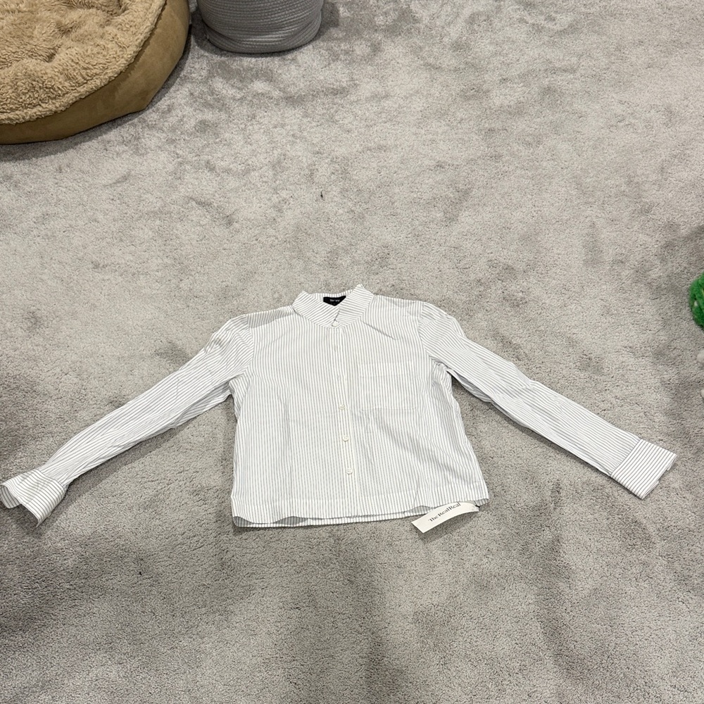 Theory Navy and White Pinstripe Shirt